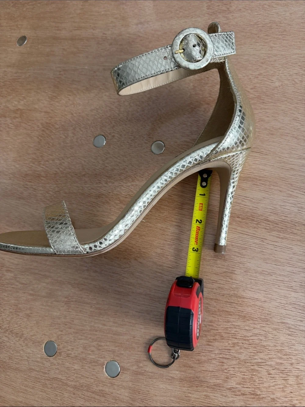 L'AGENCE Metallic Gold Snake-Embossed Ankle-Strap Stilettos